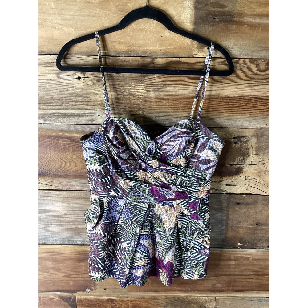 Anthropologie FEI Persir Peplum Bustier Top Animal/Tropical Print Pockets 10